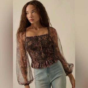 NWT Promesa floral smocked top with sheer puff sleeves boho cottagecore dream